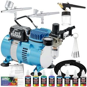 Master Airbrush Cool Runner II Airbrush Kit with Dual Fan Air Compressor, 6 Primary Opaque Colors Acrylic Paint Set, 3 Airbrushes, Cleaning Brushes, Holder & How-to Air Brush Manual