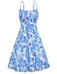 GRACE KARIN Women Casual Summer Elegant Floral Midi Chiffon Dresses Smock Strappy Daisy Dress Square Neck Blue Floral S