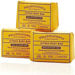 Pharmacopia Citrus Body Bar – Aromatherapy Body Soap with Natural & Organic Ingredients – Vegan Body Wash Bar for Men & Women, 124g | 4.4oz, Pack of 3