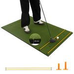 GYMAX 5FT x 4FT Golf Hitting Mat, Artificial Turf Grass Mat with 2 Rubber Tees & 2 Golf Alignment Stick, Indoor Outdoor Golf Stance Mat for Driving & Chipping Practice (20mm thick)