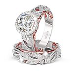 Jeulia 4 Carat Openwork Ring Sets for Women 925 Sterling Silver Wedding Sets Rose Gold Round Cut Halo Engagement Ring White Diamond Band CZ Solitaire Anniversary Promise Rings (Rose Gold, 9)