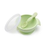 Bumkins First Feeding Set - Bowl With Suction Base, Lid, Spoon, Baby Led Weaning, BPA-Free, Microwave/Dishwasher/Freezer Safe, 100% Silicone, Sage Green