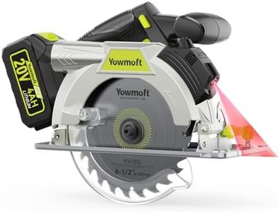 Yowmoft 20V Cordless Circular Saw with 6-1/2-Inch Blade, 5600Rpm Brushless Battery Circular Saw with LED Light & Red Beam Guide & Battery and Charger (4.0Ah)