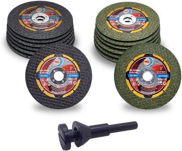 WA 12PACK - 3" x.045 x3/8" Thin Cut Off Disc, Die Grinder Tool Accessories Cutting Wheel and Mounting Mandrel Kit, 3 inch Cutoff 3/8 in Arbor for Metal, Steel, Stainless, Wood (12 Discs + 1 Mandrel)