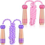 Jump Rope for Kids, Lorvain Adjustable Kids Jump Ropes for Girls Boys Toddler Fitness, Cotton Skipping Rope with Wooden Handle for Outdoor Fun Activities Exercise - 2 Pack Purple Pink