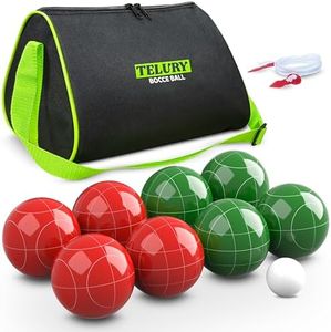 TELURY 100mm Bocce Ball Set Regulation Size and Weight for Lawn, Beach Bocci Game for 2-8 Players (Red and Green)