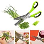 Vimal Creation Multi-Functional Stainless Steel Kitchen Knives 5 Layers Scissors Cut Herb Spices Cooking Tools Vegetable Cutter with Cleaning Brush