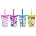 Home Tune 16oz Kids Tumbler Water Drinking Cup - BPA Free, Straw Lid Cup, Reusable, Lightweight, Spill-Proof Water Bottle with Cute Design for Girls & Boys - Unicorn, Mermaid, Dinosaur, Fruit 4 Pack