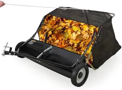 Garvee 42 Inch Lawn Sweeper Tow Behind, 24 cu.ft. Large Pull Behind Grass Sweeper, Heavy Duty Leaf & Grass Collector with Dumping Rope Design, Adjustable Sweeping Height for Picking Up Debris & Grass