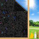 Blackout Window Privacy Film Decorative with Tulip Design, Removable Window Tint for Home, Black Out Window Cover, 17.5" by 78.74"