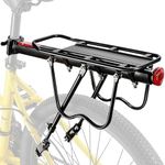 JORAGO Bike Rear Rack, Bicycle Luggage Rack Aluminum-Alloy, 50KG Capacity Bike Pannier with Quick Release, Bike Cargo Rack with Reflector Lamp for Rear Basket and Cargo Rack