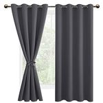 DWCN Dark Grey Blackout Curtains with Tiebacks for Bedroom Thermal Insulated Solid Eyelet Curtains for Living Room,2 Panels,55" Wide x 69" Drop