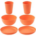 IRIDA NATURALS Wheat Straw & Bamboo Fibre Unbreakable Fluted Designed Dinnerware 6 Pcs Set| Lightweight and Eco-Friendly| Freezer, Dishwasher & Microwave Safe| Cup, Plate and Bowl Sets (Summer orange)