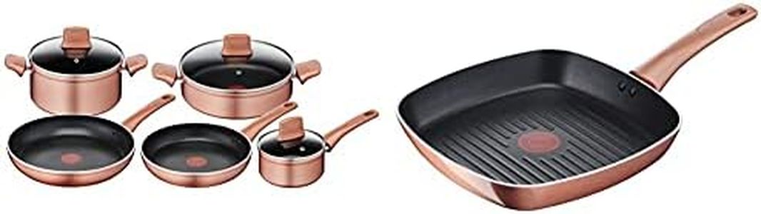 Lagostina Ramata Set Di Pentole E Padelle, Esterno Effetto Rame, Alluminio Antiaderente, 8 Pezzi, Nero & Ramata Grill Esterno Effetto Rame, Alluminio Antiaderente, 26 X 26 Cm, Nero