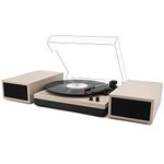 LP&No.1 Record Player with External Speakers, 3 Speed Vintage Belt-Drive Vinyl Turntable with Bluetooth Playback & Auto-Stop （Pink）