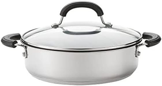 Circulon Total Non Stick Saute Pan with Lid 30cm - Induction Suitable Stainless Steel Saute Pan with Toughened Glass Lid, Durable Oven & Dishwasher Safe Cookware, Silver
