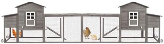 Ketive Wooden Chicken Coop Cage Outdoor Indoor Hen House with Nesting Box, Waterproof Roof, Removable Tray for Poultry Pets Enclosure Garden Backyard Grey (Grey, 149.6" L x 22.05" W x 39.37" H)