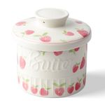 Toptier Butter Crock for Counter With Water Line, On Demand Spreadable Butter, Ceramic Butter Keeper to Leave On Counter, French Butter Dish with Lid, (Strawberry)