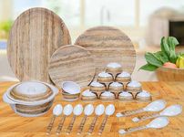 Serve n Style Round Shape Melamine Dinner Set 40 Pieces For Kitchen White And Wooden, Solid