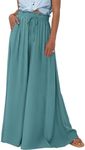 BTFBM Summer Palazzo Pants for Women Casual Elastic Waist Wide Leg Pants Flowy Beach Trousers Resort Wear for Women 2024(Solid Blue Green, Medium)