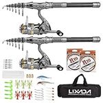 Lixada Fishing Rod Reel Combo with Carrier Bag 2PCS Rod and Reel Telescopic Fishing Accessories for Sea Fishing River Fishing 1.5/1.8/2.1/2.4m