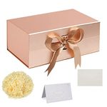 Gift Box Set, Rose Gold Gift Box with Ribbon Deep Gift Box with Magnetic Lids 28x18x12cm Gift Box Shredded Tissue Paper Greeting Cards for Christmas Birthday Wedding Anniversary