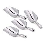 (Set of 4) 12 oz Aluminum Scoop with Contoured Handle, Small Utility Scoop by Tezzorio, One-Piece Aluminum Scoop for Dry Goods, Spices, Candies, Popcorn, Flour