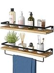 AMADA HOMEFURNISHING Floating Shelves, Rustic Wall Shelves Set of 2 with Length 42cm, Removable Towel Holder, Wall Mounted Shelves for Bathroom, Living Room, Bedroom, Kitchen