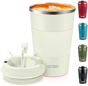 KETIEE Taza de viaje aislada con tapa a prueba de fugas, tazas de café reutilizables de viaje, taza de café de doble pared, taza de café de acero inoxidable para bebidas frías y calientes, 380 ml,