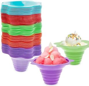 Lot45 Snow Cone Bowls - Reusable Colorful Plastic 100pc Shaved Ice Flower Cups - Holds 4oz of Desserts and Snacks