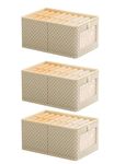 House of Quirk Durable and Versatile Closet Organizers and Storage Baskets, Rectangle Storage Boxes, Fabric Storage Containers for Pants, Shirt, Sweaters, Bra Panty, Socks (Pack of 3, Beige Print)