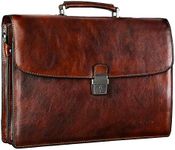 Banuce Vintage Leather Briefcase for Men with Lock Attorney Lawyer Bag Attache Case 15.6 Inch Laptop Business Work Bag Brown