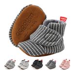 Baby Fleece Booties Newborn Warm Slippers Cozy Winter Boots Sock Shoes Infant Crib Bootie with Non Skid Bottom 0-6Months (Dark Grey Stripes)