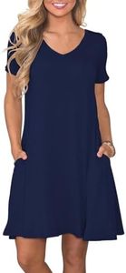 lionstill Women's Casual T Shirt Dress Summer Fashion Short Sleeve Swing Dresses with Pockets, Navy Blue L