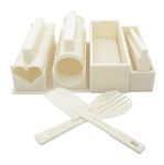 EXZACT Sushi Maker Kit 10pcs / Rice Roll Mould - 5 Unique Shapes - Heart, Round, Pyramid, Square/DIY Japanese Cuisine at Home/Easy and Fun – Cream White