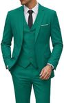 YND Men's Slim Fit 2 Button 3 Piece Suit Set, Blazer Jacket Vest Pants and Tie, Solid Wedding Dress Tux and Trousers Green