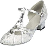 TDA Womens Mid Heel 5cm Glitter Silver PU Leather Salsa Tango Ballroom Latin Party Dance Shoes CM101 9 M US