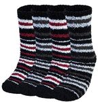 Chalier Cozy 4 Pairs Mens Fluffy Socks Winter Thermal Slipper Socks Warm Home Fuzzy Bed Socks Presents for Men Women One Size Red5