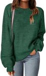 MEROKEETY Women's 2024 Fall Winter Oversized Pullover Sweater Trendy Crew Neck Long Sleeve Heathered Knit Jumper Tops DarkGreen XX-Large