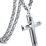 Roheafer Men's Cross Necklace 316L Stainless Steel Byzantine Chain Crucifix Pendant Necklaces Christian Crucifix/Ankh Cross Pendant Jewellery Simple Cross Necklaces Chain 24 Inches