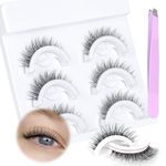 JIMIRE Self Adhesive Eyelashes Clear Pre-Glued Mink Lashes Fluffy Russian D Curl Strip Lashes Natural Look Like Eyelash Extensions Wispy Press-on Self- Adhesive Lashes 3 Pairs Pack