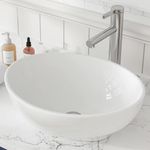 MEJE 16x13-Inch Oval White Ceramic Vessel Sink,Modern Egg Shape Bowl, above Counter Bathroom Vanity Sink