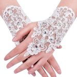 BAERFIT Wedding Lace Satin Gloves for Brides White - 1 pair