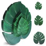 Toosci 100Pcs Palm Leaves Artificial Tropical Monstera Plant Fake Leaves Safari Birthday Decorations,Jungle Theme Party Supplies,Faux Green Leaf for Hawaiian Luau Tiki Aloha Beach BBQ Table Decoration