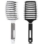 Detangle Hair Brush, 2 Pcs Boar Bristle Hairbrush Curly Tangle Free Hair Brush Women Men, Curved Vented Hairbrush for Wet/Long/Short/Thick Hair Reducing Hair Breakage and Frizzy Detangling Brush