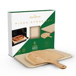 Silk Route Pizza Stone and Paddle Set – Large Temperature Resistant and Non-Stick Rectangular Cordierite Pizza Stone (38cmx30cm) and Premium Durable Bamboo Paddle (39.5cmx28cm)