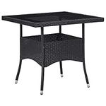 vidaXL Outdoor Dining Table in Black Poly Rattan - Weather Resistant, Tempered Glass Top, Easy Maintenance Perfect for Patio Dining