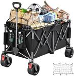 300L Festival Trolley on Wheels, Beach Camping Trolley Heavy Duty, Large Folding Wagon Loads Up to 550LBS, Portable Foldable for Outdoor Garden Shopping Fishing Cart, Ultra Wide Wheels, Pure Black