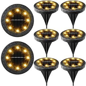 Solar Powered Ground Lights 8 Pack,IP68 Waterproof Outdoor LED Disk Lights for Garden,Non-Slip Landscape Path Lighting for Patio Lawn Yard,Pathway Wear-Resistant Deck Lights Walkway Decor(Warm White)