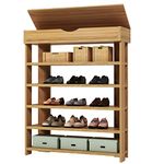 SogesHome 5 Tier Free Standing 29.5 inch Shoe Rack Wooden Shoe Storage Shelf Shoe Organizer, Teak, L24-TK-HCA